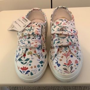 Brand New Kids Floral Printed Superga Velcro Sneakers